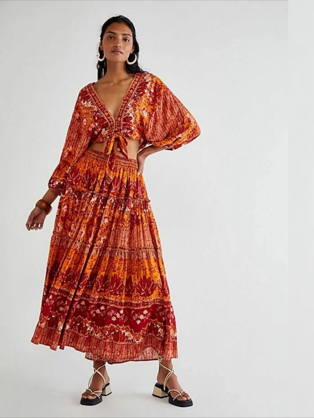 Free People Escape To Paradise Tie-Front Crop Top & Maxi Set Terracotta Large